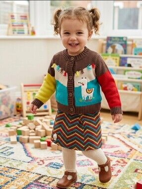 Tuc Tuc Colorful Llama Knit Cardigan and Chevron Skirt Set